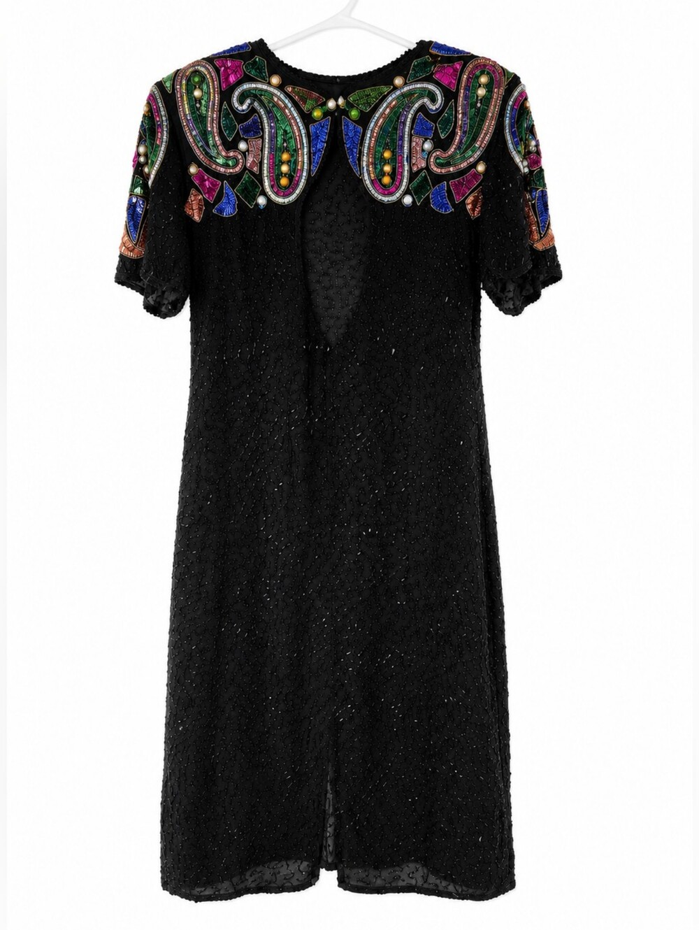 Stenay Vintage Black Short Sleeve Beaded Cocktail Dress